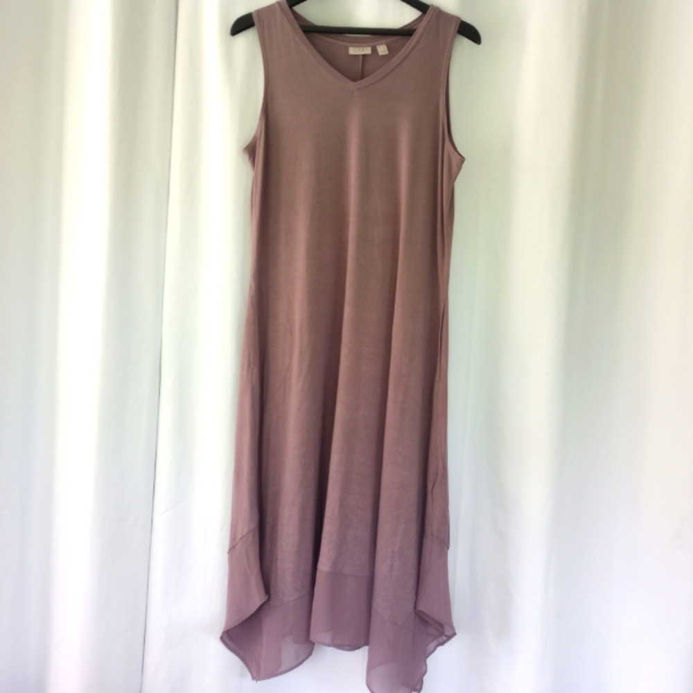 LOGO Elegant Taupe Sleeveless Maxi Dress Size L With Pockets